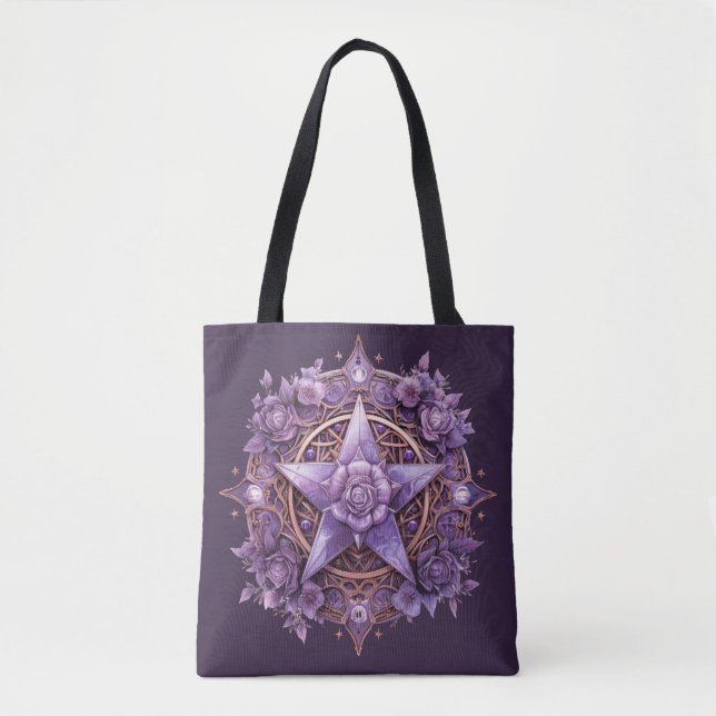 Coven Essentials Tote Bag - Lila Pentacle Design Tygkasse (Framsida)