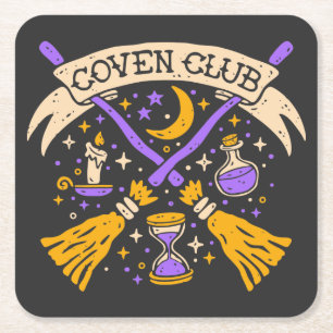 Coven Klubb Halloween Witch Night Himlar Underlägg Papper Kvadrat