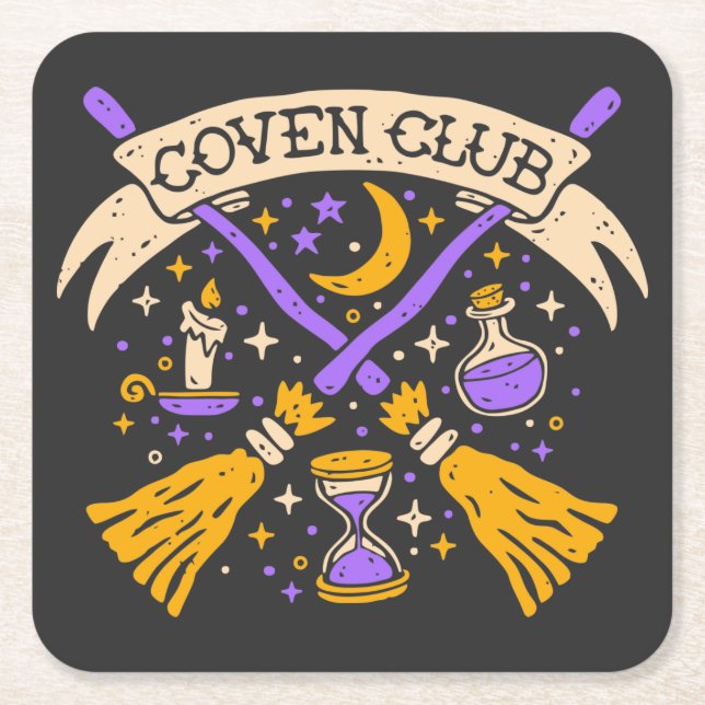 Coven Klubb Halloween Witch Night Himlar Underlägg Papper Kvadrat (Framsidan)