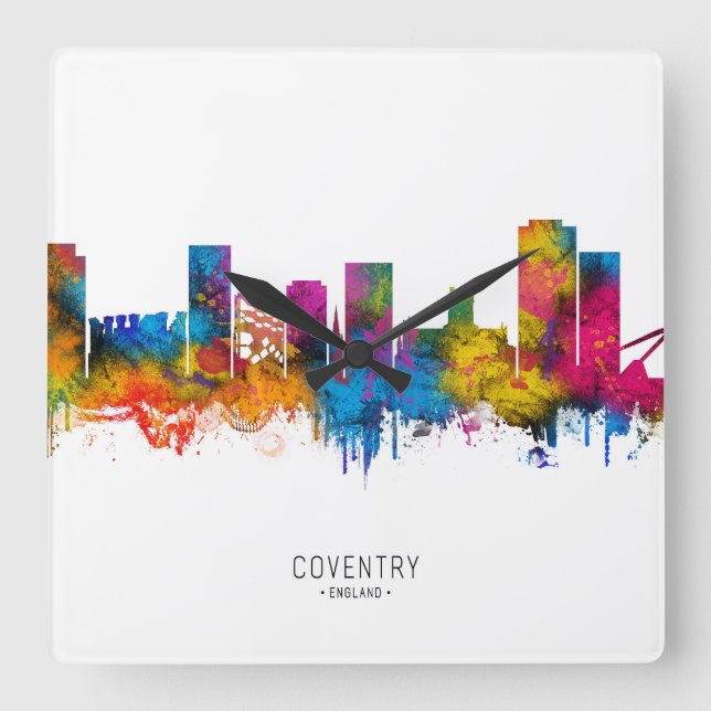 Coventry England Siluett Fyrkantig Klocka (Framsida)