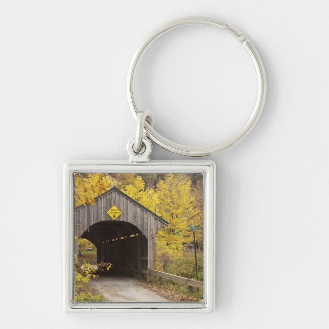 Covered bridge, Vermont, USA 2 Fyrkantig Silverfärgad Nyckelring (Framsidan)