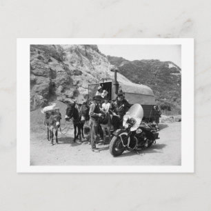 Covered Wagon, Motorcycle Cop, 1951 Vintage Vykort