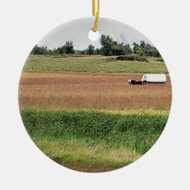 Covered Wagon på Laura Ingalls Wilder Homestead Julgransprydnad Keramik (Framsidan)