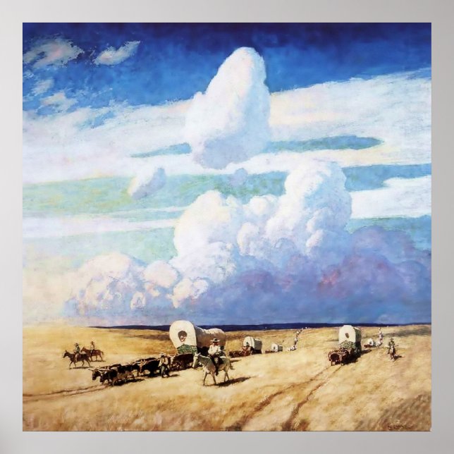 “Covered Wagons” Western Art by NC Wyeth Poster (Framsidan)