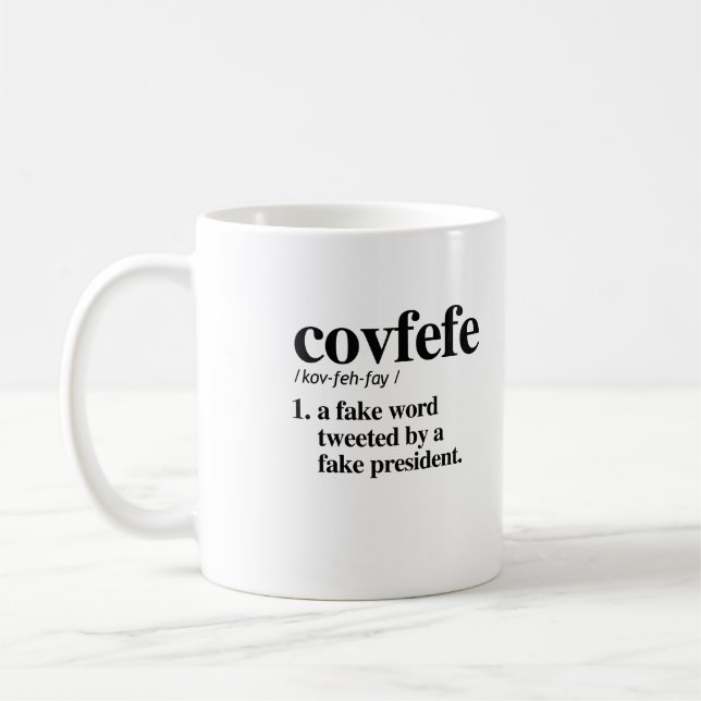 Covfefe definition - ett fejkaord kaffemugg (Vänster)