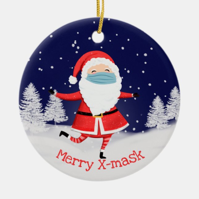 Covid19 2020 ansikte masks isolerade julafton julgransprydnad keramik (Framsidan)