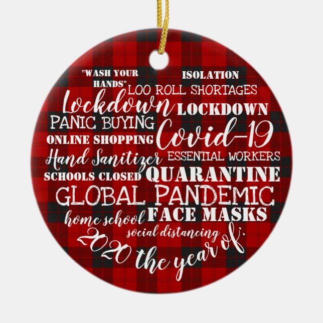 covid19 2020 året för ansikte maskerings tartan julgransprydnad keramik (Framsidan)