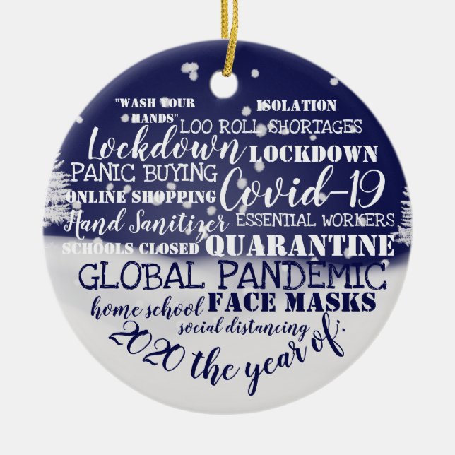 Covid19 2020 året för ansikte maskers isolering julgransprydnad keramik (Framsidan)