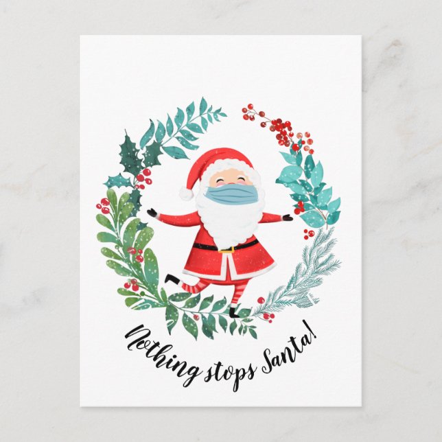 covid19 2020 inget hindrar Santa julgran Vykort (Framsida)