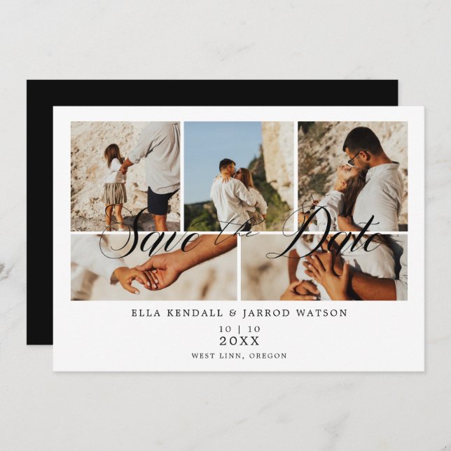 Covid19 Chic Black Trendig Collage 5 Foton Bröllop (Fram/baksida)