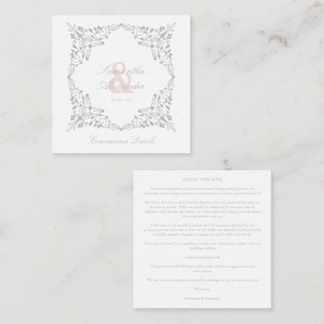 Covid19 Wedding Details Classic Elegant Flourish Tilläggskort (Fram/baksida)