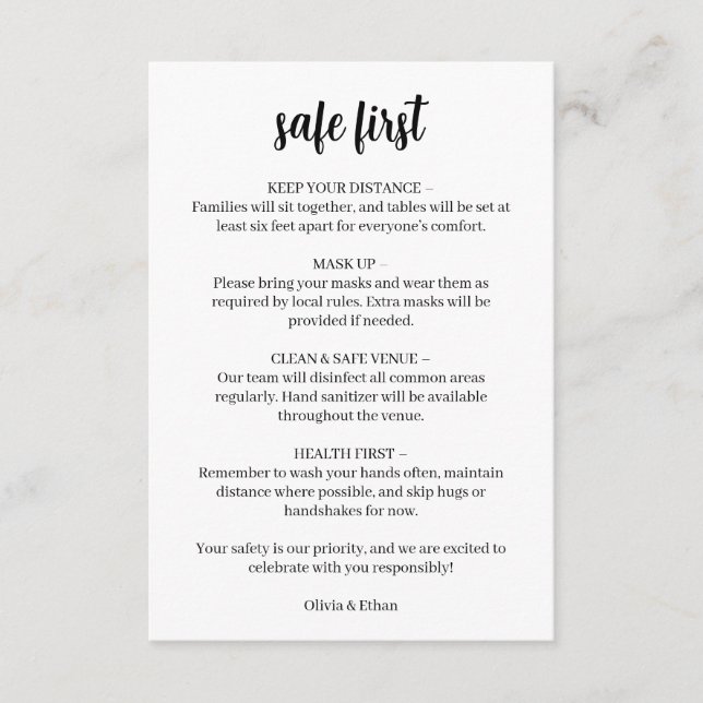 Covid-19 Bröllops Säkerhet Modern Skriptkort Tilläggskort (Framsida)