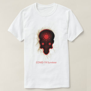 COVID-19 Experience, Survivor, Black & Red Skull T Shirt