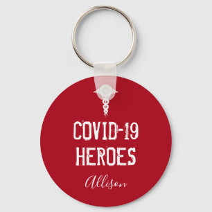 Covid 19 Heroes Red White Caduceus Personlig Nyckelring