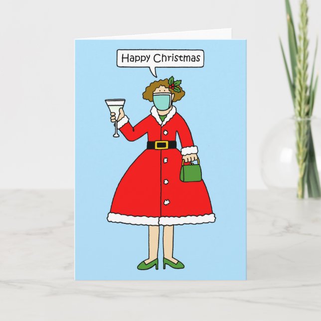 Covid 19 jul, mrs Claus Helgdag Card Helgkort (Framsida)