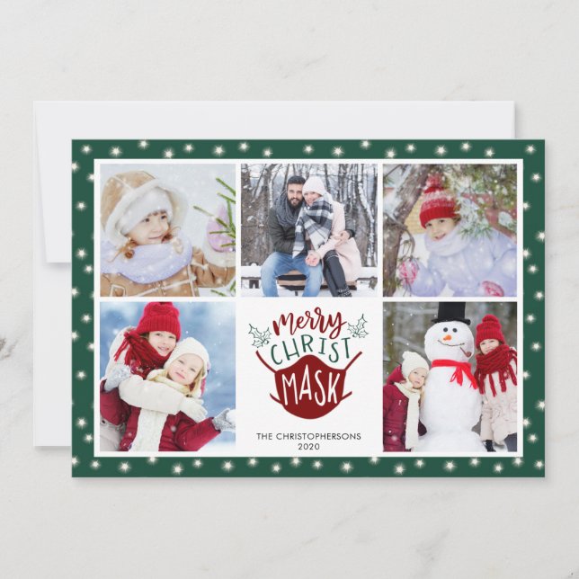 COVID-19 MERRY KristusMASK Fairy Ljus 5 Photo Julkort (Framsida)