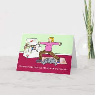 Covid 19 Onlineer Yoga Class Tecknad Humor Helgkort