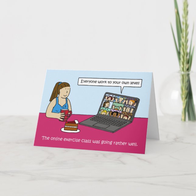 Covid 19 Onlines övningsklass Tecknad Humor Kort (Framsida)