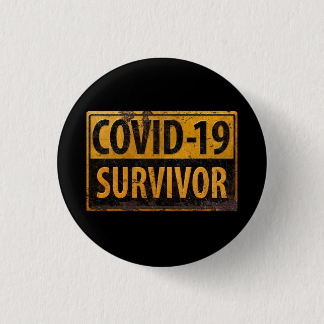 COVID-19 ÖVERLEVOR - Uppmuntra - Svart Metall-teck Knapp (Framsida)