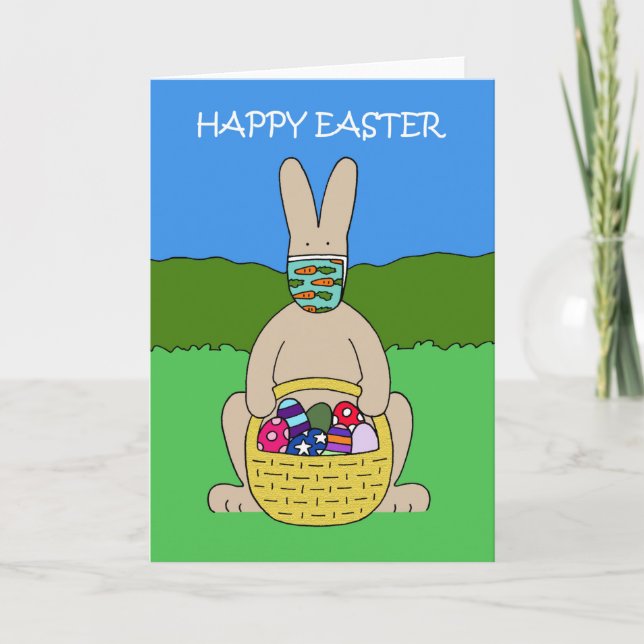 Covid 19 Påskhare i en Facemask Helgkort (Framsida)