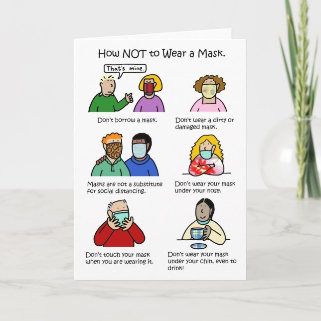 Covid 19 Så här Bäror du inte en maskTecknad Kort (Framsida)