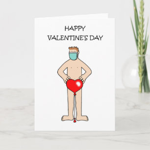 Covid 19 Tecknad Man som endast bar en fakemask Kort