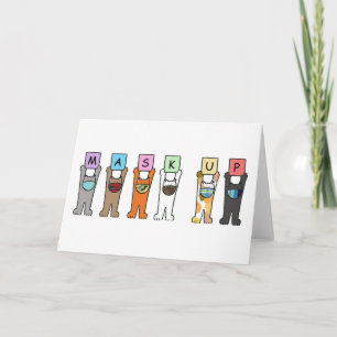 Covid 19 Tecknader Katter med Ansikte maskor Kort