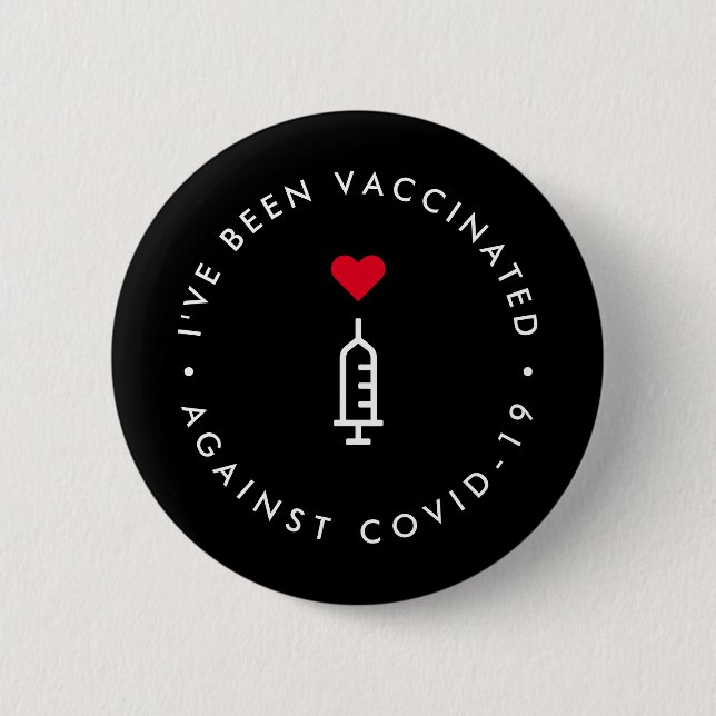 Covid 19 vaccinerade | Modern Black Red Heart Knapp (Framsida)