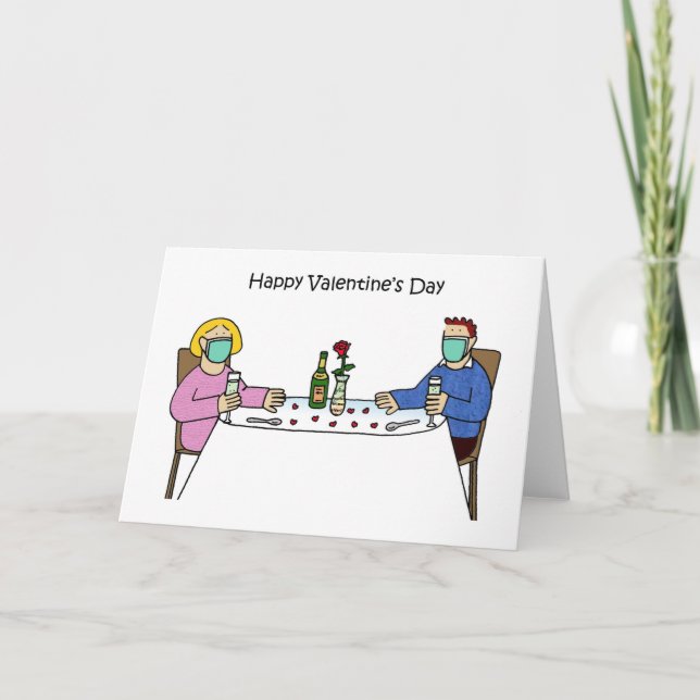 Covid 19 Valentine Couple in Facemaks Kort (Framsida)