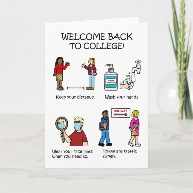 Covid 19 Välkommen tillbaka till college Helgkort (Framsida)