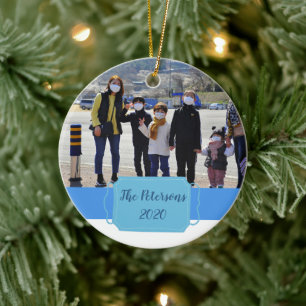 covid-19 vårt första pandemichristmas-fotominne julgransprydnad keramik