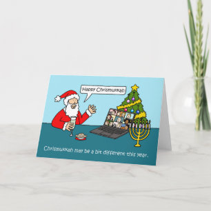 Covid 19 Virtuella Chrismukah Tecknad Humor Kort