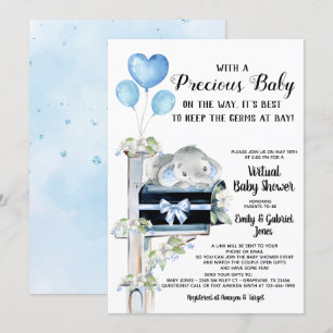 Covid Baby Shower Pojke Elefant Inbjudningar