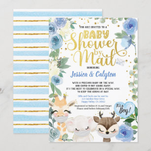 Covid Boy Shower by Mail Pandemic Woodland Animal Inbjudningar
