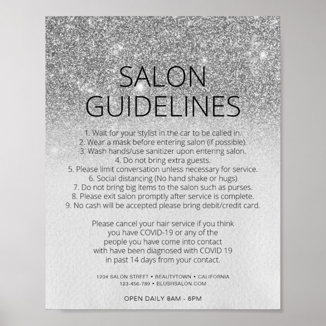 Covid Health Safety Silver Glitter Hair Salon Glam Poster (Framsidan)