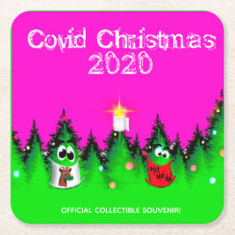 Covid jul, lustigt Julgranar med mask Underlägg Papper Kvadrat