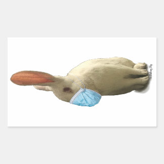 COVID Mask Rabbit Sticker (vit) Rektangulärt Klistermärke