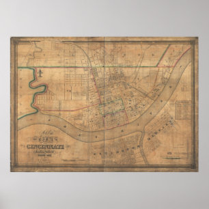 Covington Kentucky 1838 antika panorama- karta Poster