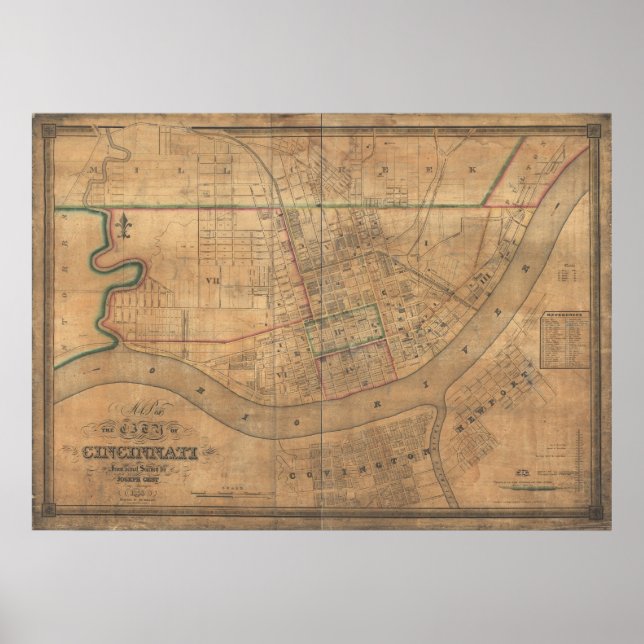 Covington Kentucky 1838 Antique Panoramic Karta Poster (Framsidan)