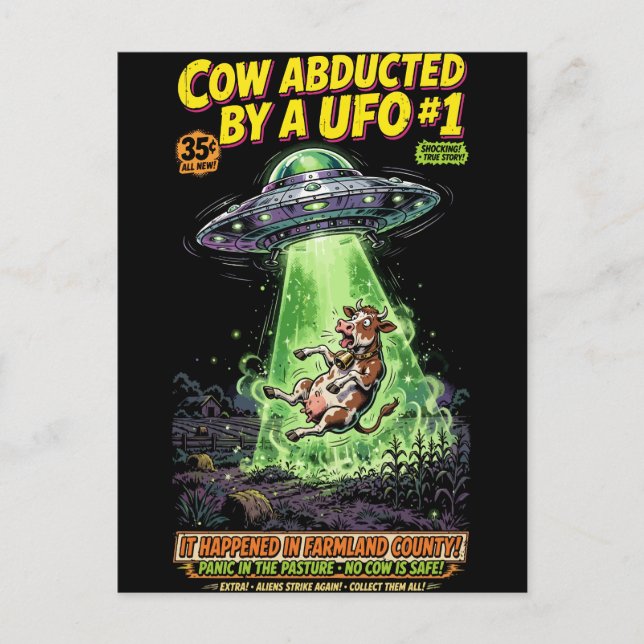 Cow Abducted by a UFO #1 Helg Vykort (Framsida)