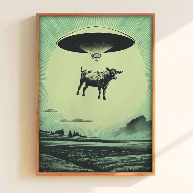 Cow Abduction Print Retro UFO Poster Alien Wall Ar (Skapare uppladdad)
