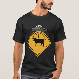 Cow Alien Abduction Road Sign Funny UFO-boskap lån T Shirt
