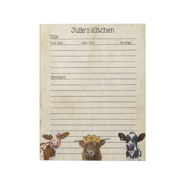 Cow Älskare Recept Pad - Perfekt för delning Anteckningsblock (Roterad)