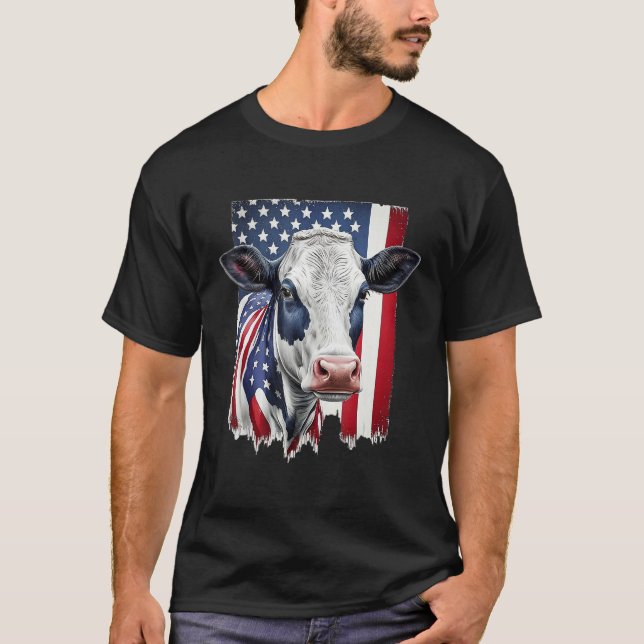 Cow American Flag Heifer US 4th Of July Farm Cattl T Shirt (Framsida)
