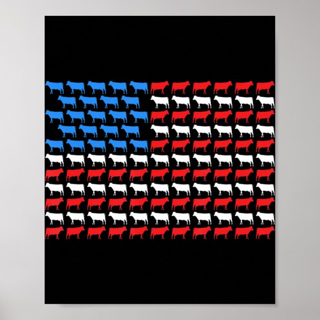 Cow American Flagga 2 juli 4: Farmer Cattle USA He Poster (Framsidan)