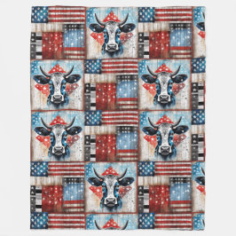 Cow American Flagga Folk Art Fleecefilt