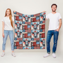 Cow American Flagga Folk Art Fleecefilt