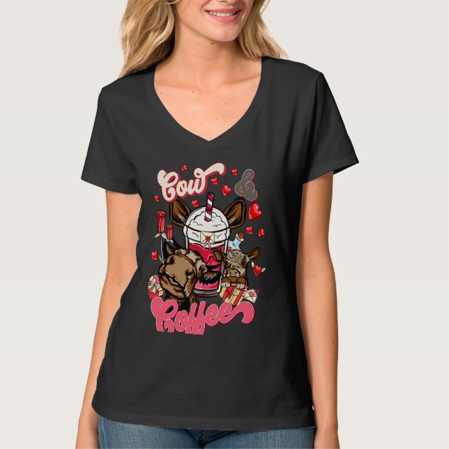 Cow And Coffee Valentine's Day For Cow  Coffee Cow T Shirt (Framsida)