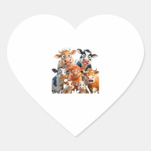 Cow Ansikte Funny Cute Animal Cow Farmer Cow Baby Hjärtformat Klistermärke