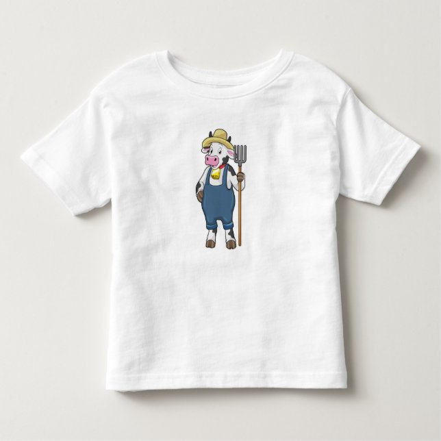 Cow as Farmer with Pitchfork T Shirt (Framsida)
